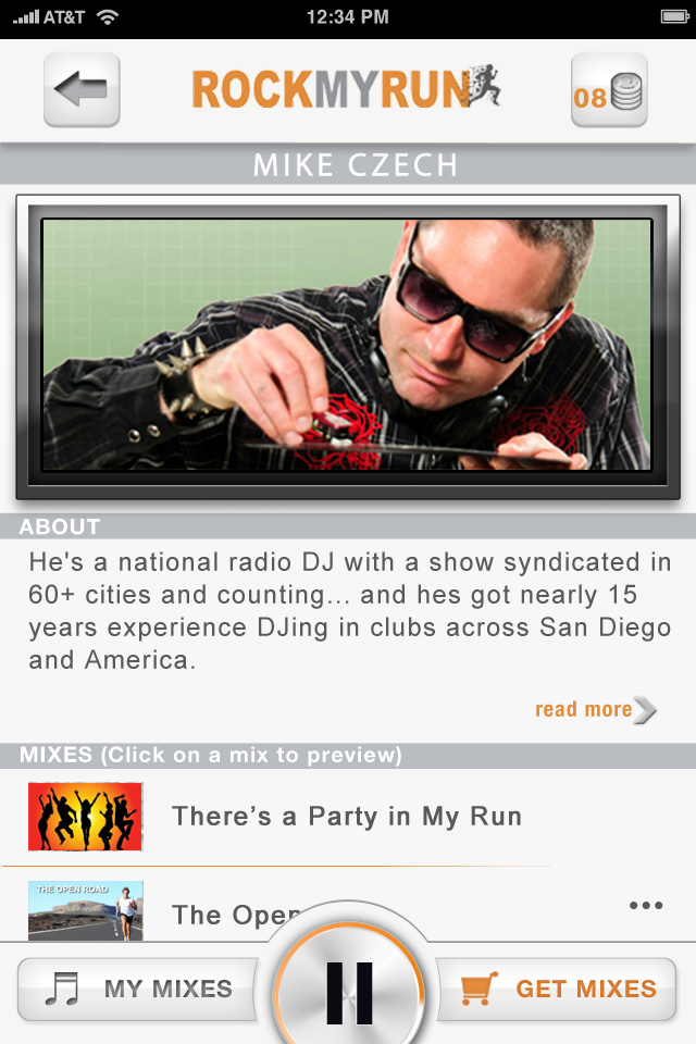 Rock My Run iPhone App - DJ Details screen